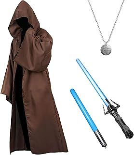 Wars Jedi Hooded Robe Cloak, Wizard Tunic, Jedi Costume Adult, Tunic Hooded Robes Medieval Fancy Dress Halloween Carnival Cosplay Masquerade Party Costume Full Set