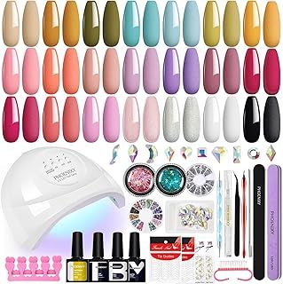 Gel Nail Polish Set, Phoenixy 42 Effect Gel Nail Kit with 48W Lamp Complete Set 8ml 21 Colours Nail Polishes Full Set Professional Salon Manicure Kit Gift Set for Women