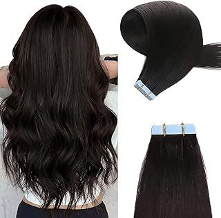 YILITE Tape Hair Extensions Off Black 12 inches 20pcs 40g/pack Invisible Straight Seamless Skin Weft Remy Hair Extensions Silky Real Human Hair (12 inches #1b Off Black)