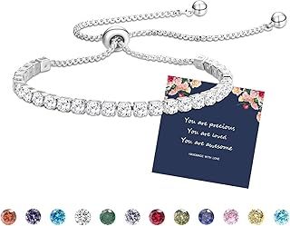 Fehki Bracelet for Womens Silver Tennis Birthstone Dainty Crystal Zirconia Bracelets Birthday Christmas Valentine's Day Jewellery Gift for Mum Sisters Girlfriend