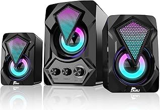 NJSJ PC Speakers with Subwoofer,USB-Powered Mini 2.1 Stereo Multimedia Speaker System with RGB Gaming LED Light up Wired 3.5mm Audio for Computer Laptop Monitor,Tablets,11W