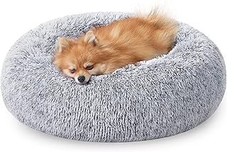 Feandrea Dog Bed, Donut Cat Bed, Fluffy Calming Pet Bed with Removable, Washable Cover, Soft Long Plush, 60 cm, Grey