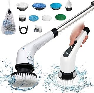 Electric Spin Scrubber, Cordless Bath Tub Power Scrubber with 8 Replaceable Drill Brush Heads, Shower Cleaning Brush with Adjustable Handle for Bathroom, Tile Floor & Car