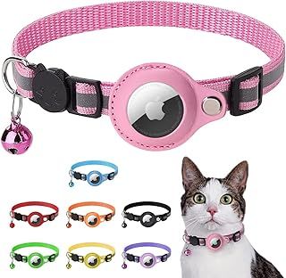 Airtag Cat Collar Reflective Adjustable Cat GPS Tracker Collar with Safety Buckle and Bell, Black