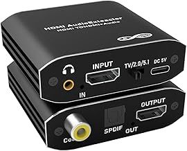 Tendak 4K HDMI Audio Extractor - HDMI to Optical, Coaxial, 3.5mm Stereo Audio Adapter for HDTV, PS4, PS5, Blu-ray, DVD