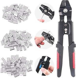 Glarks Up to 2.2mm Wire Rope Crimping Tool Wire Rope Swager Crimper Fishing Crimping Tool with 180Pcs 1.2/1.5/2mm Aluminum Double Barrel Ferrule Crimping Loop Sleeve Kit