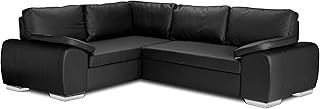 ENZO - CORNER SOFA BED WITH STORAGE - FAUX LEATHER - LEFT HAND SIDE ORIENTATION (BLACK)