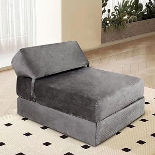 Panana Adult Sofa Futon Z Bed,Jumbo Cord Soft Velvet Premium Material Single Fold Out Mattress Sleepover Chair Living Room Bedroom Toddler Furniture,Black