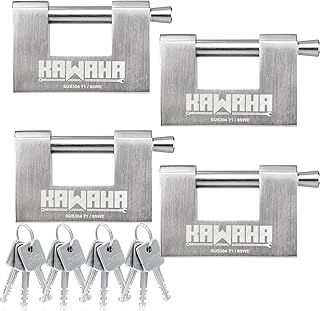 71/80-4PS Stainless Steel D-Shaped Padlock with Stainless Steel Keys for Garage Door, Containers, Shed, Locker and Warehouse (3-1/8 inch, Keyed Alike - 4 Pack)