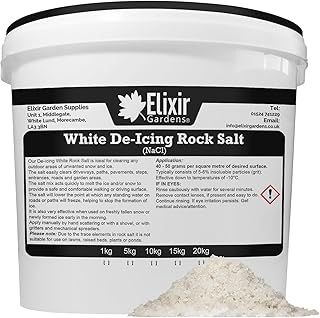 Elixir Gardens | De-Icing White Rock Salt for Gritting Snow/Ice on Roads, Paths, Pavements & Driveways | 5kg-20kg Available in Bag or Re-sealable Tub | 10kg Resealable Tub