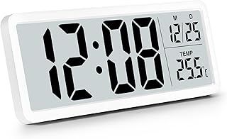 Sukeen Digital Wall Clock Battery Operated With Big Digits, Temperature, 12/24 Hr - Desk Clock for Living Room, Bedroom, Office, School, Garage, Warehouse - White