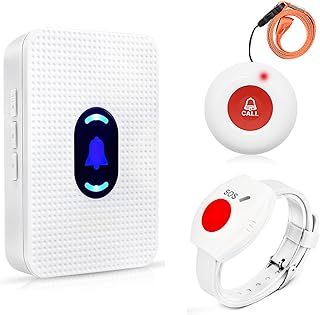 DAYTECH Wireless Personal Alarms for Elderly Call Button for Elderly Wrist Alarm Panic Button Call Bell for Home Disabled Patient Seniors with 1*UK Plug-in Receiver +1*Wrist Button+ 1* Call Button
