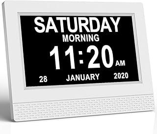 [2020 Version] 16 Reminders, Electronic Day Alarm Clock with Custom Alarms, Large Digital Calendar for Memory Loss Elderly Seniors Dementia Sufferers Alzheimers Wall Vision Impaired Kid (White)
