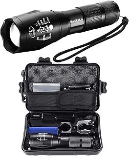 Maxesla Rechargeable LED Torch Set 6000 Lumen, IP65 Waterproof, 5 Modes, Zoomable Pocket Torch Led Super Bright Flashlight, Battery Powered Torch for Camping, Hiking, Outdoor, 18650 Battery Included