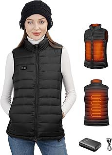 Loowoko Heated Gilet Womens with Power Bank 10000mAh, Heated Vest Women, Lightweight Thermal Body Warmer, Slim Fit Electric Rechargeable Heated Jacket Womens for Camping, Motorcycle, Skiing,Hunting