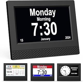 Ykall Digital Calendar Alarm Clock, 7" HD Large Screen Display, New Multiple Clock Modes Auto-Dimming Clock, Non-Abbreviated Day Date for Alzheimer's and Dementia Memory Loss Impaired Vision