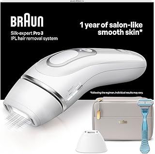 Braun Silk·Expert Pro 3, At Home Hair Removal, Alternative For Laser Hair Removal, Includes Pouch, Venus Razor, Precision Head, 1 Year Of Smooth Skin, Gift For Women, White/Silver, PL3121