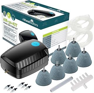 AllPondSolutions Outdoor Koi Fish Pond Air Pump Kit Air Stones Included, Air Hose, Return Valve