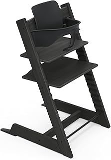 Tripp Trapp High Chair from Stokke - Oak Black Chair with Black Baby Set - Adjustable, Convertible Chair for Children & Adults - Ergonomic & Classic Design