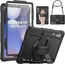 SEYMAC Case for Samsung Galaxy Tab S10 Ultra 2024/S9 Ultra 14.6 inch, Shockproof Case With Screen Protector, Hand Strap, Shoulder Strap, Stand and Pen Holder for Galaxy Tab S10/S9/S8Ultra, Black