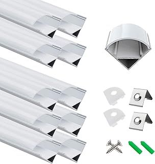 LightingWill Aluminum LED Channel, 3.3ft Silver V-Shape Diffuser, End Caps, Mounting Clips