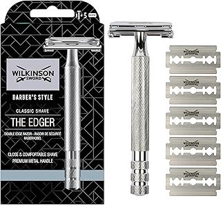 Wilkinson Sword Double Edge Razor For Men, Barber's Style Wet Shavers for a Close and Comfortable Shave, 1 Double-Sided Razor Handle plus 5 Blades Refills Pack