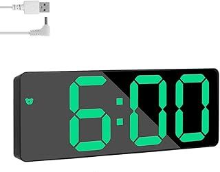 Digital Alarm Clock, LED Digital Bedside Clock Battery Powered with Snooze, Adjustable Brightness,USB Port Mirror Alarm Clock for Bedroom, Bedside, Office& Travel