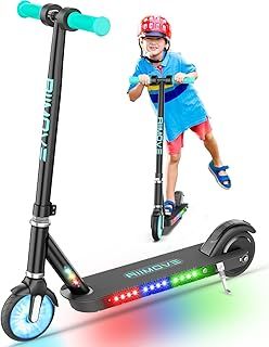 150W Electric Scooter for Kids Ages 6-12, Flash Wheel and Colorful Light, 12 km/h & 8 km Range, Kids Electric Scooter with Double Brakes, Visible Battery Level, Boys Girls Best Gift Pink