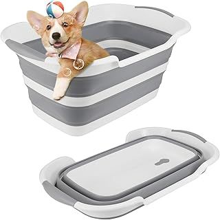 ddLUCK 28L Multi-Functional Collapsible Pet Bathtub with Drainage Hole, Portable Indoor Outdoor Foldable Washing Tub Bathing Tub Small Pets Bathtub for Puppy Small Dogs Cats