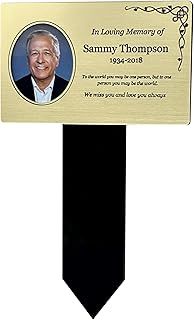 Personalised Memorial Plaque with Photo, Grave Marker with Stake, Silver or Gold, Garden Memory Plant Marker, Fully Weatherproof