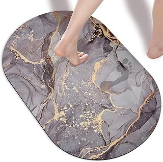 Akos Quick Dry Stone Bath Mat – Non Slip, Water Absorbent Diatomite Bathroom Mat for Shower, Floor & Wudu – Washable Diatomaceous Earth Bath Mat – Grey/Purple Bathroom Mat (43x75 cm)