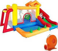 Bouncy Castle, Inflatable Bounce Castle House with Slide, Trampoline, Ball Pit, Football Goal, Climbing Wall and Basketball Hoop, Inflatable Slide with Air Blower for Kids Indoor Outdoor