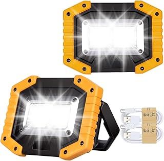 Beizkna 30W LED Work Light Rechargeable Portable COB Battery Floodlight Super Bright 2000Lm Outdoor Security Light USB Waterproof Lamp for Camping Hiking Fishing Emergency Garage Workshop (2 Pack)