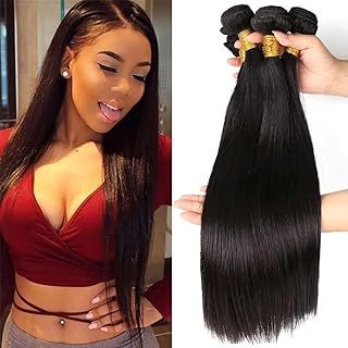 Straight Hair Bundles Human Hair Brazilian Virgin Hair Bundles Double Weft Weave Bundles Human Hair Natural Black Color Can be Dyed 3 Bundles Total 300g 8 10 12 Inch