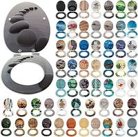 Toilet Seat with Soft Close - Wooden Toilet Seat Cover with Zinc Alloy Hinges, Comfortable Toilet Seat Covers with Colorful Designs Easy to Install, Assembly (Black Glitter)