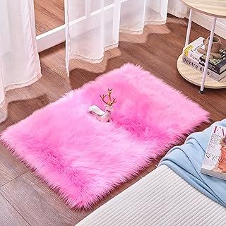 Cumay Super Soft Fluffy Faux Sheepskin Rug, Shaggy Silky Plush Carpet For Bedrooms Rugs Living Room Kids Rooms Decor Bedside Rugs(Rose red, 23.6 x 35.4 inch)