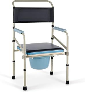 Lightweight Bedside Commode w Removable Seat Pad, Portable Foldable Commode Chair with Built-in Toilet for Disabled People The Elderly & Others up to 150 kg, Adjustable Height Folding Stool