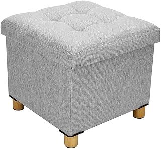 Youyijia Storage Ottoman 38x38x32cm Storage Box Cotton Storage Stool 4 Wood Legs Footstool with Storage Space for Hallway Livingroom Bedroom(Light Grey)
