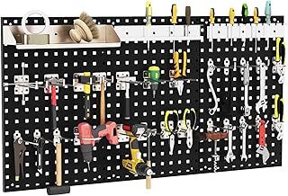 COSTWAY 120 x 60cm Pegboard Organizer Kit, Wall Mounted Tool Rack with 3 Pegboards & 28 PCS Hanging Accessories, Garage Tool Storage Pegboard for DIY Workshop (Black)