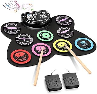 Anpro Electric Drum Set, 9 Drum Pad with Headphone Jack, Roll-up Electronic Drum Kit with Built-in Speaker Drum Pedals Drum Sticks 10 Hours Playtime, Great Christmas Birthday Gifts for Kids