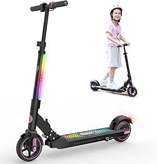 EV06C Electric Scooter, 6.5'' Foldable Electric Scooter for Kids Ages 6-12, Up to 15 KM/H & 8 KM, LED Display, Colorful LED Lights, Lightweight Kids E Scooter
