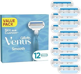 Gillette Venus Smooth Women's Razor Blade Refills, Pack of , 3 curve-hugging blades surrounded by protective cushions