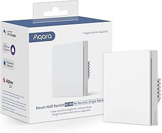 Aqara Smart Wall Switch H1 (No Neutral, Single Rocker), Requires Zigbee AQARA HUB, Remote Control Light Switch for Smart Home, Compatible with Amazon Alexa, Apple HomeKit, Google Assistant, IFTTT