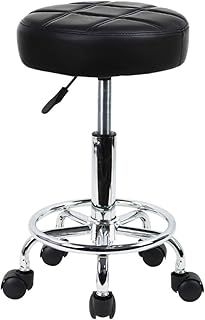 KKTONER Round Rolling Stool Chair PU Leather Height Adjustable Swivel Drafting Work SPA Shop Salon Stools with Wheels Office Chair Small (Black)