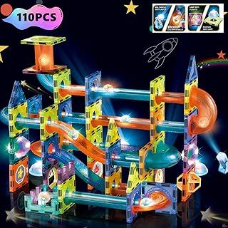 BINZKBB Light Magnetic Tiles Building Blocks for kids,3D Clear STEM Magnets Construction Toys,110PC Magnetic Marble Run Creativity Educational Toys for Kids Ages 5 6 7 8 9 10+Year Old Boys Girls Gift