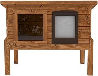 Self Heating Outdoor Cat House Kennel with One Way Privacy Window Fully Assembled