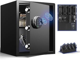 Grimtron Fingerprint Safe - (1.71 cu. ft.) Biometric Box with Silent Mode, Backlit Keypad and LED Light, Smart Jewelry Safe, Caja Fuerte with Anti-Rust and Anti-Theft