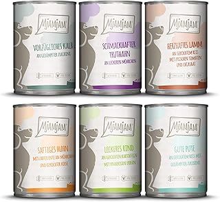 MjAMjAM - premium wet food for dogs - Mixpaket II - with chicken & duck, beef, turkey, veal, turkey, lamb, pack of 6 (6 x 400 g), natural with extra meat