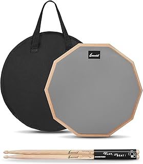 12 Inches Drum Pad and 5A Drum Sticks, Double Sided Snare Drum Practice Pad for Drummers, Silent Practice Drum Pad for Adults and Kids with Storage Bag - Gray