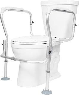 Vive Toilet Frame - Bathroom Safety Rail - Non Slip for Adults, Seniors, Elderly - Heavy Duty Assist Handrail - Adjustable Height Grab Bar with Padded Handles (Silver)